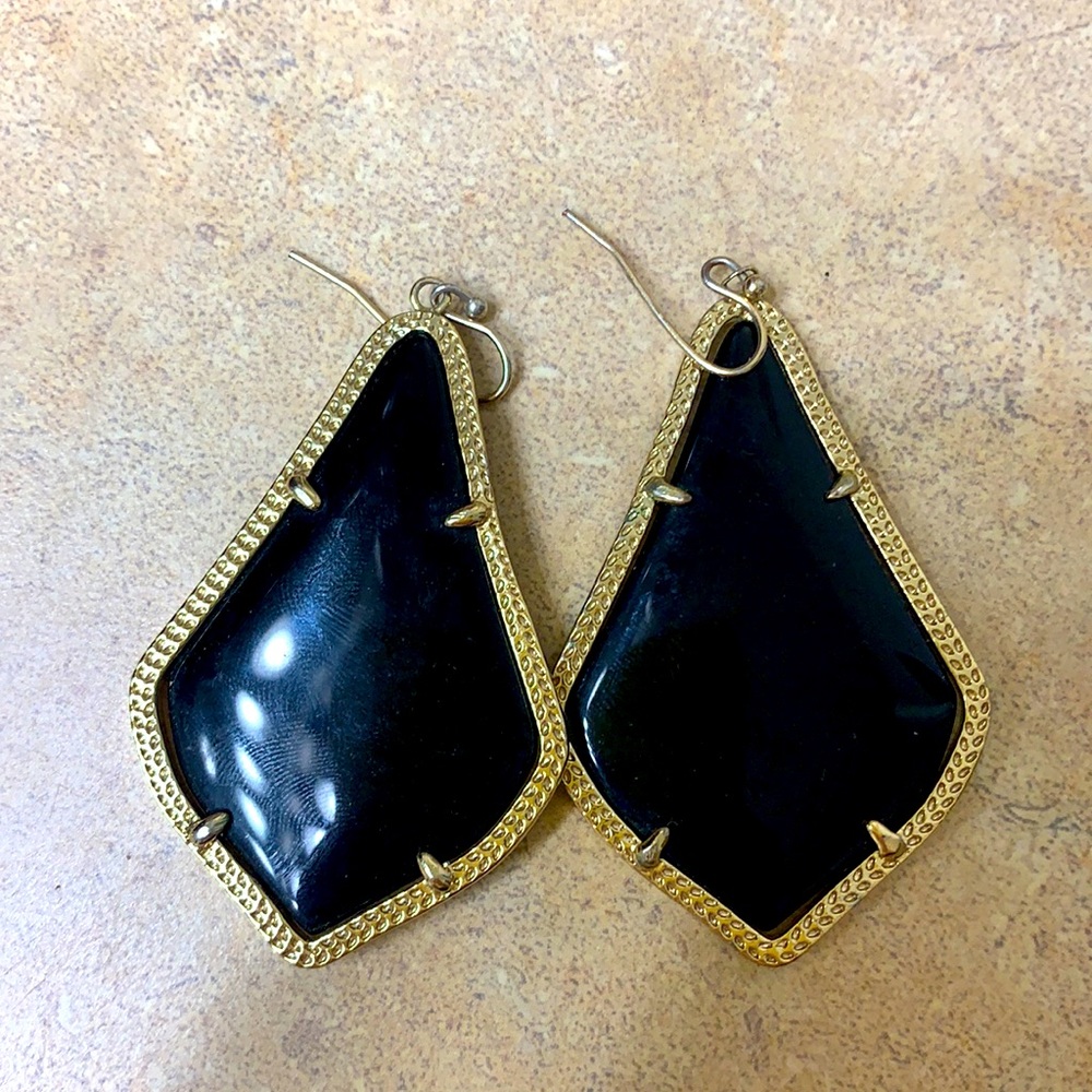 Alex Gold Drop Earrings In Black Opaque Glass